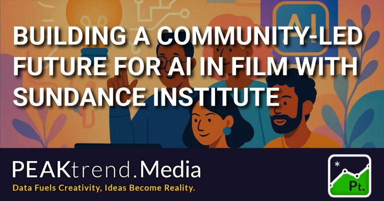 Illustration of diverse creatives collaborating on AI in film at Sundance Institute