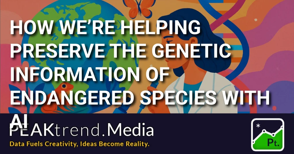 Illustrated scientist using AI to preserve genetic information of endangered species