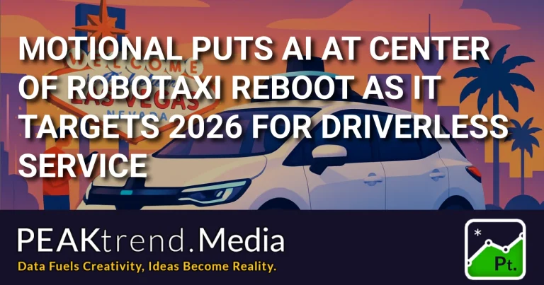 Motional's driverless robotaxi against Las Vegas backdrop at sunset
