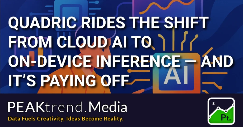 Illustration showing AI chip with text about Quadric's shift from cloud AI to on-device inference