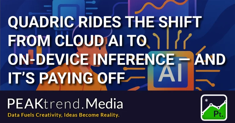 Illustration showing AI chip with text about Quadric's shift from cloud AI to on-device inference