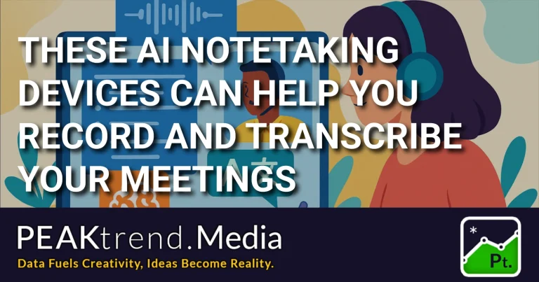 Illustration of person with headphones using AI notetaking device for meetings