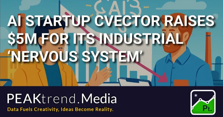 Illustration of two men discussing AI startup CVector's $5M funding and industrial impact