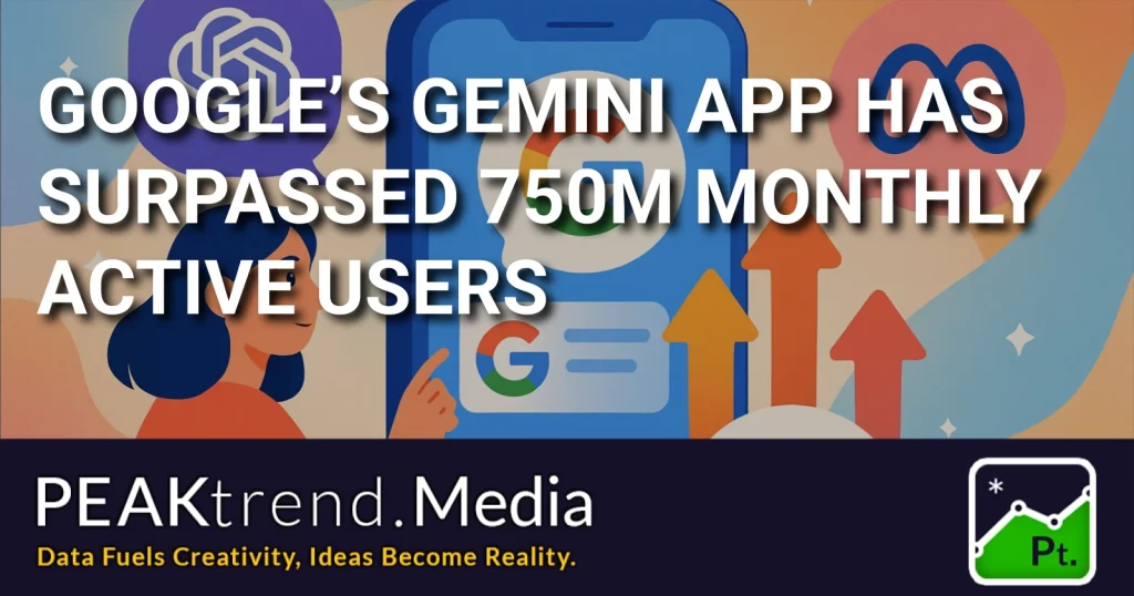 Illustration of a person pointing to a smartphone with Google and AI logos showing 750 million users milestone