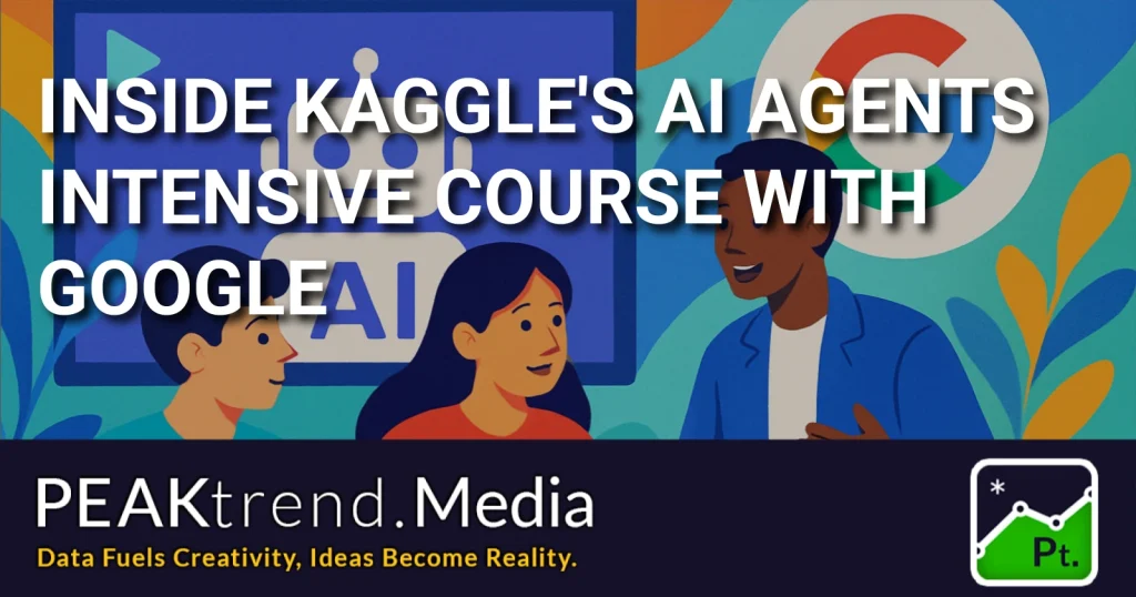 Illustration of people discussing AI with Google logo in background