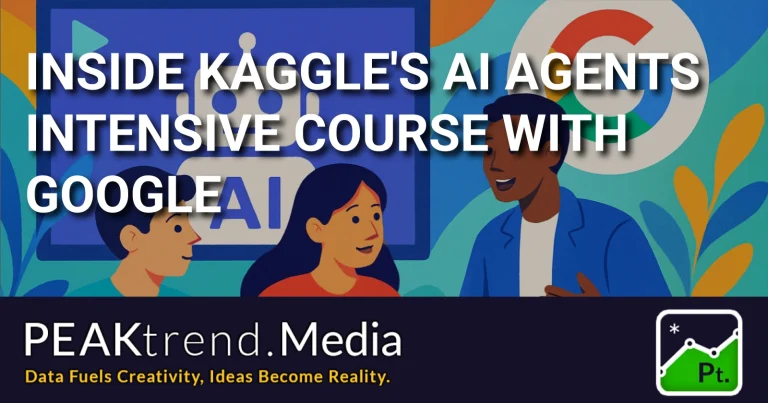 Illustration of people discussing AI with Google logo in background