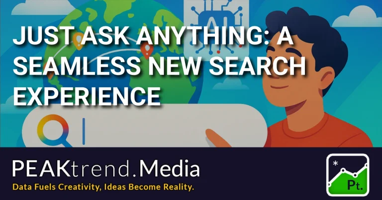 Illustration of a person engaging with an AI-powered search feature symbolized by a globe and search bar