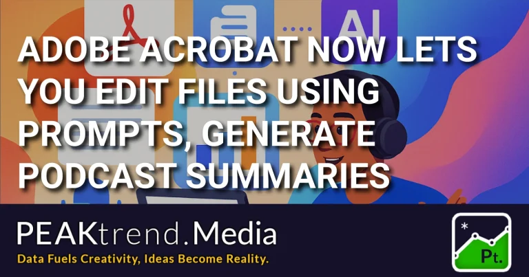 Illustration highlighting Adobe Acrobat's new AI tools for editing and podcast summaries