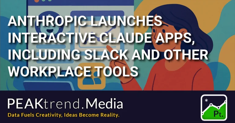Illustration of a woman pointing to icons representing interactive AI apps and workplace tools