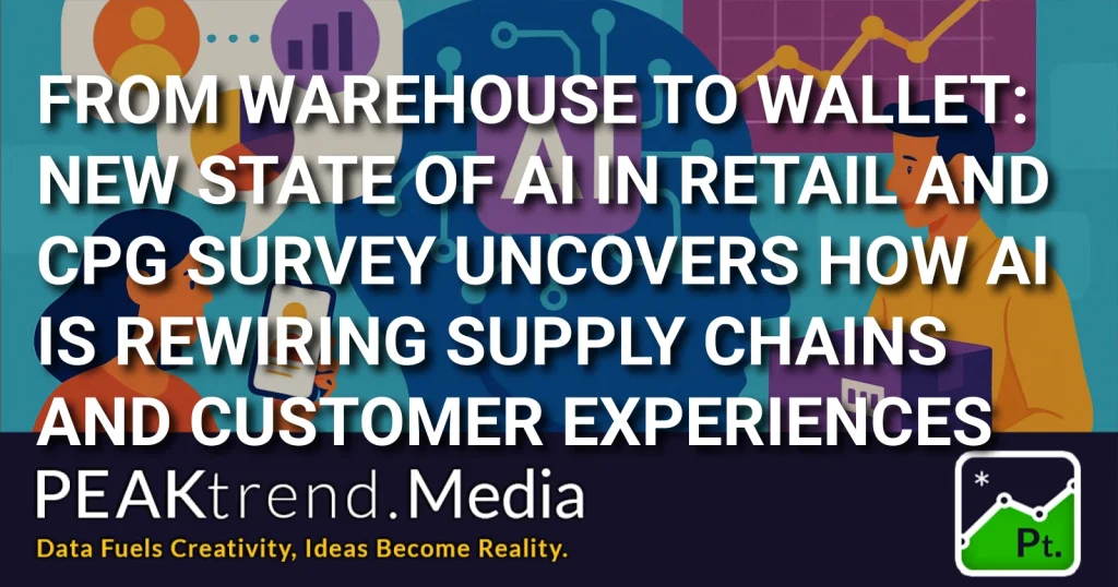 Illustration of AI's impact on retail and supply chains with data graphs and people