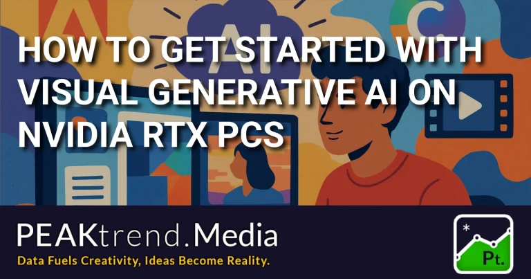 Abstract illustration of people using visual AI tools on computers with AI symbols