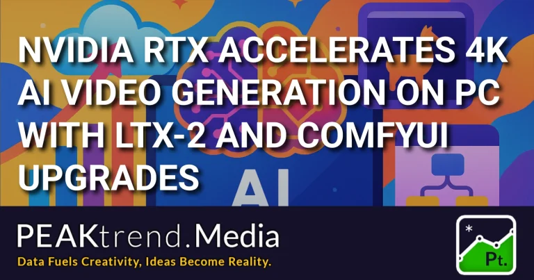 Colorful abstract image with AI and growth icons and NVIDIA RTX AI video generation text