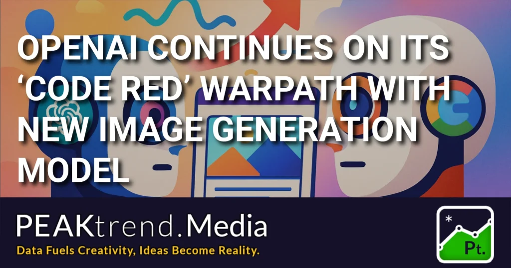 Stylized abstract robotic heads with AI image elements and OpenAI code red headline