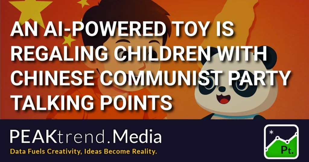 Illustration of a cartoon boy and a panda toy with Chinese flag background