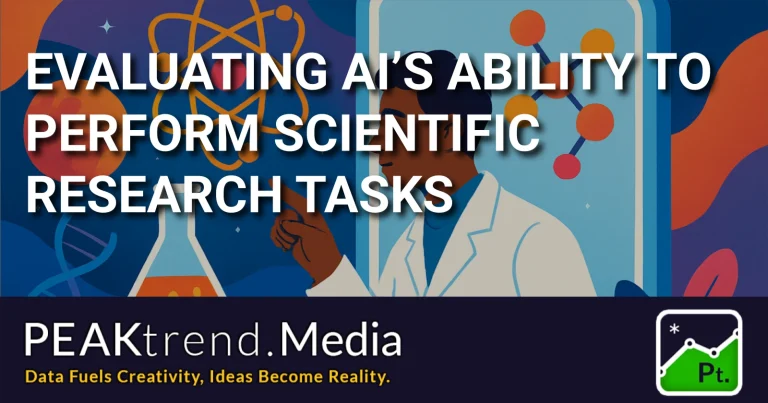 Illustration of a scientist with scientific symbols studying AI's research capabilities