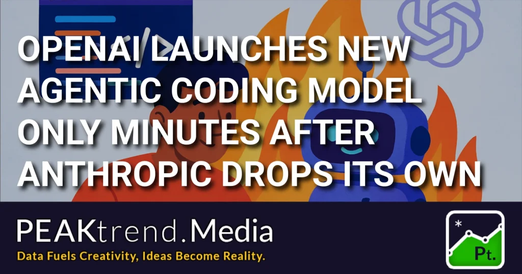Illustration of OpenAI and Anthropics' agentic coding models with a coding robot and developer