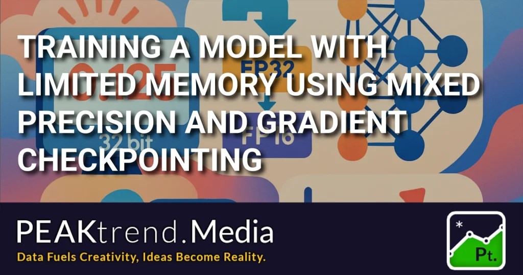 Illustration of mixed precision training and gradient checkpointing for limited memory model training