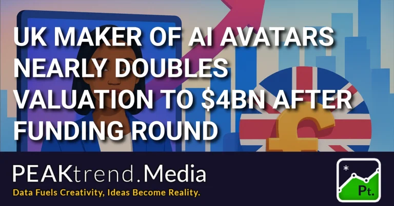 Graphic of UK AI avatar with rising financial charts and pound symbol