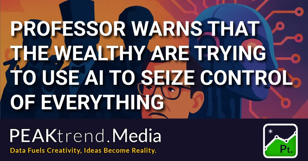 Illustration of wealthy individuals and AI head symbolizing control