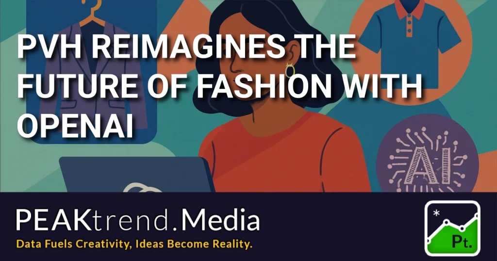 Illustration of a woman working on a laptop with AI and fashion icons in the background