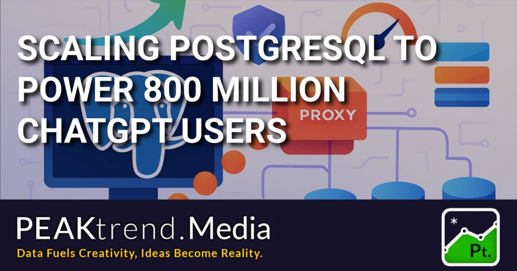 Illustration showing PostgreSQL scaling with proxy and performance icons for ChatGPT users