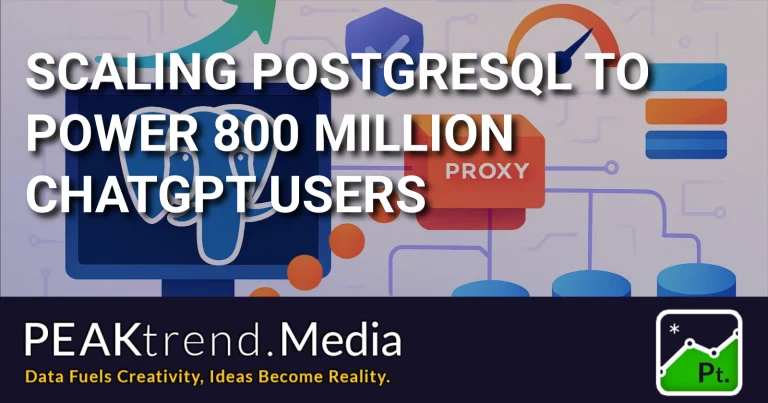 Illustration showing PostgreSQL scaling with proxy and performance icons for ChatGPT users